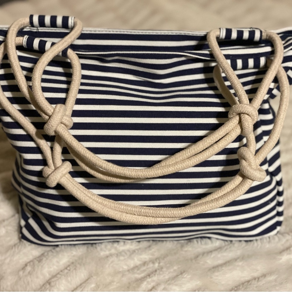 Classic Navy Striped Tote with Rope Handles